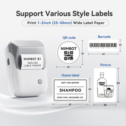 NB493 - NIIMBOT - B1 - PORTABLE THERMAL LABEL BLUETOOTH PRINTER INCLUDING FREE LABEL (50*30MM - WHITE)