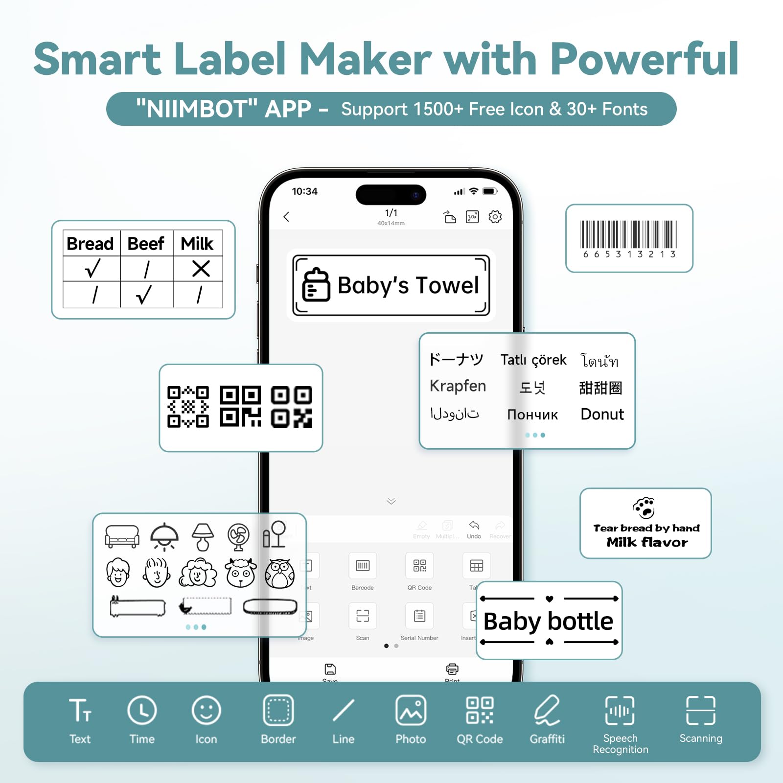 NB493 - NIIMBOT - B1 - PORTABLE THERMAL LABEL BLUETOOTH PRINTER INCLUDING FREE LABEL (50*30MM - WHITE)