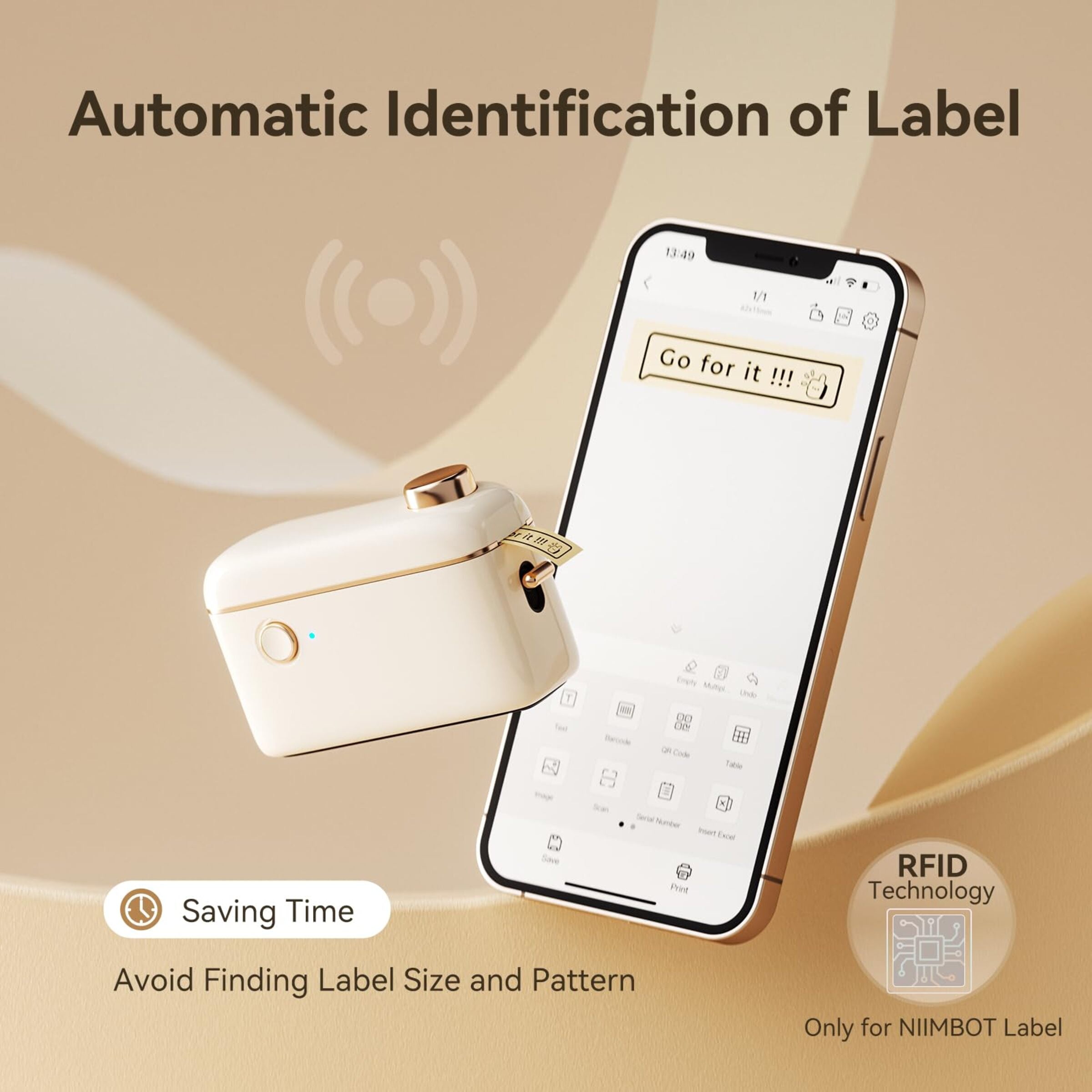 NIIMBOT - PORTABLE BLUETOOTH LABEL PRINTER - H1S MODEL INCLUDING FREE LABEL TAPE - 15MM * 7.5METERS - CONTINUOUS LABEL ROLL FEATURE