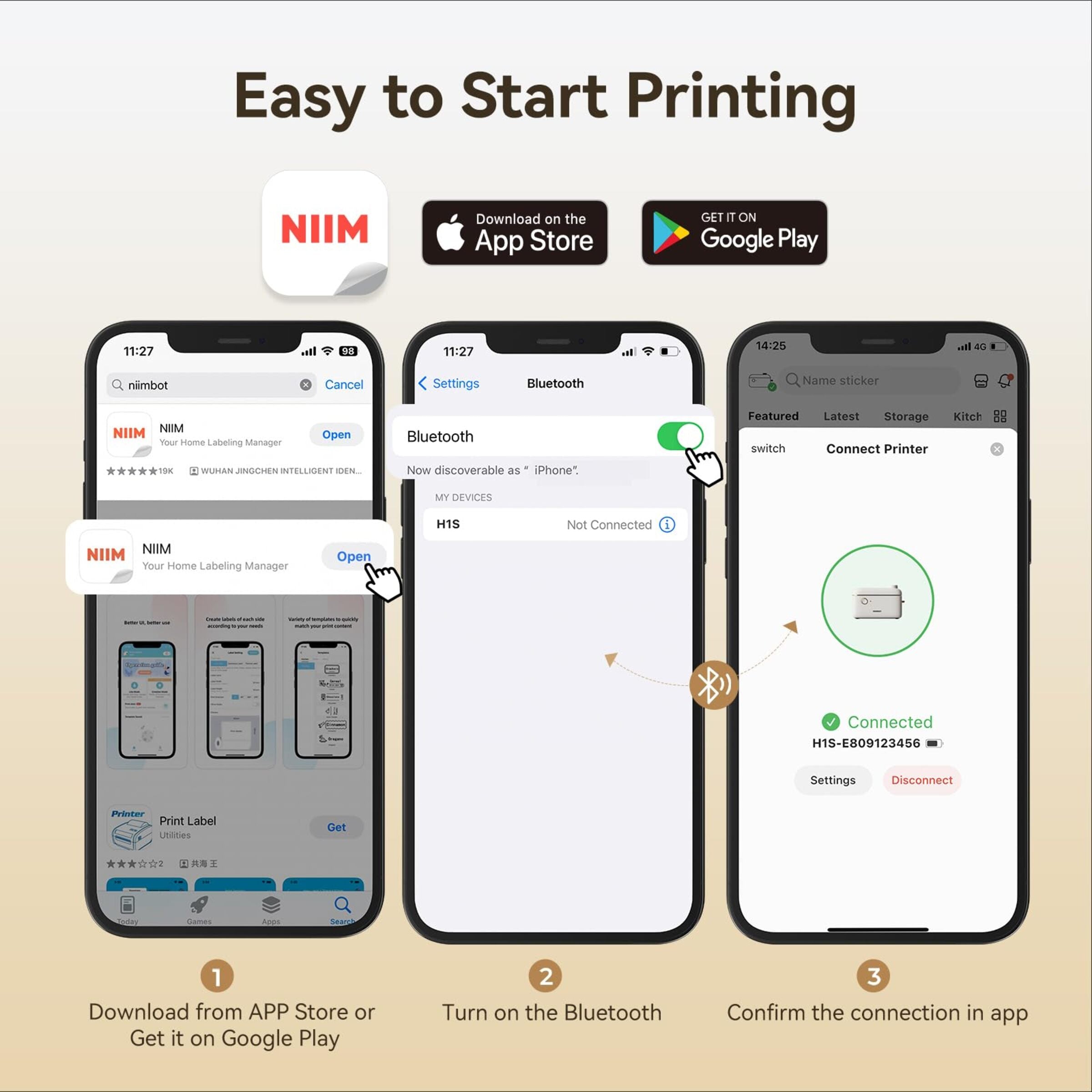 NIIMBOT - PORTABLE BLUETOOTH LABEL PRINTER - H1S MODEL INCLUDING FREE LABEL TAPE - 15MM * 7.5METERS - CONTINUOUS LABEL ROLL FEATURE