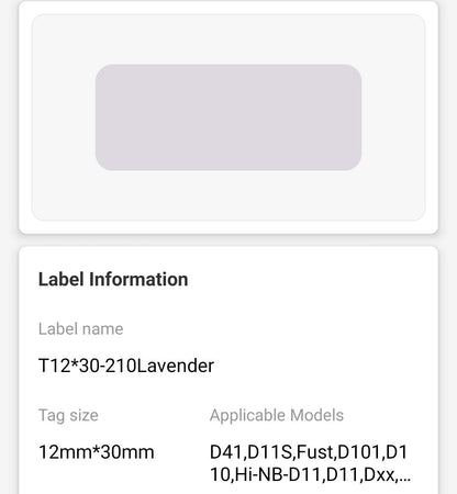 NB174 - NIIMBOT - D11 / D101 / D110 - 12X30mm - 210 LABELS PER ROLL - SOLID LAVENDER COLOUR