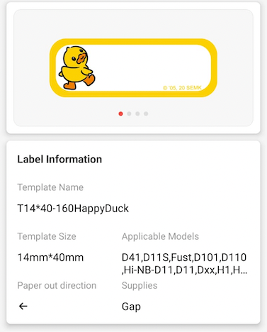 NB176 - NIIMBOT - D11 / D101 / D110 - R14*40 - 160 LABELS PER ROLL - HAPPY DUCK DESIGN