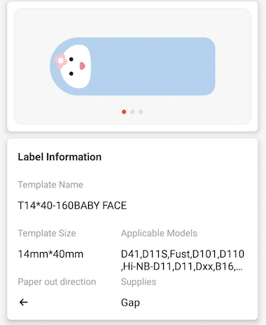 NB179 - NIIMBOT - D11 / D101 / D110 - R14*40 - 160 LABELS PER ROLL - BABY FACE DESIGN