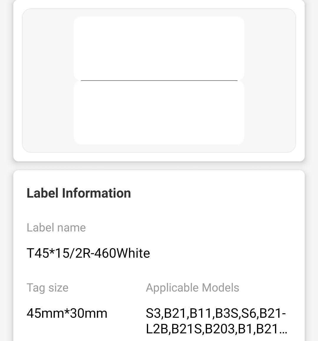 NB194 - NIIMBOT - B1 / B21 / B3S - T45*15MM/2R - 460 LABELS PER ROLL - WHITE