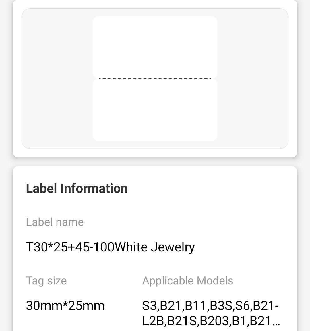 NB205 - NIIMBOT - B1 / B21 / B3S - T30*70MM (30*25+45)- 100 LABELS PER ROLL - WHITE - CABLE DESIGN