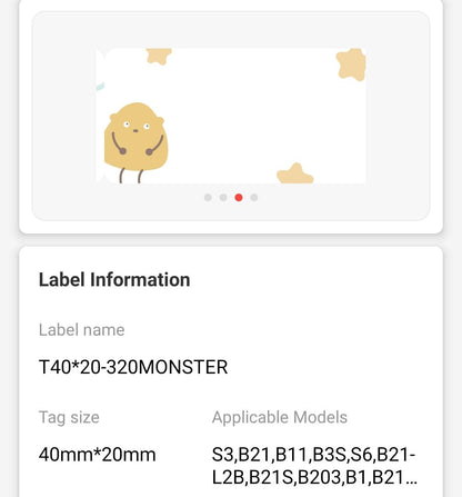 NB215 - NIIMBOT - B1 / B21 / B3S - T40*20MM - 320 LABELS PER ROLL - MONSTER DESIGN