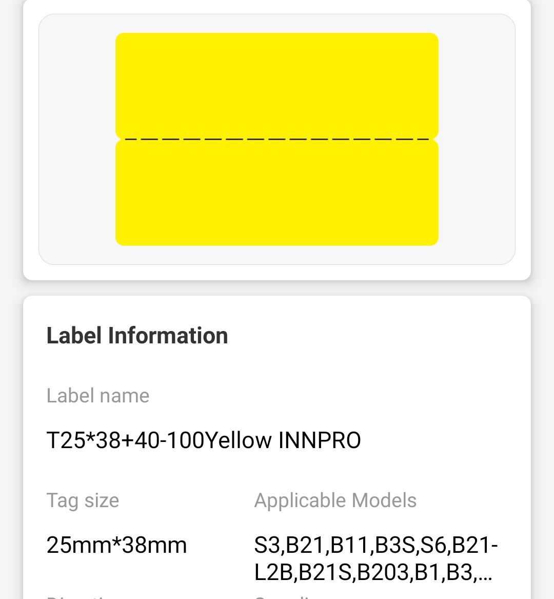 NB248 - NIIMBOT - B1 / B21 / B3S - 25*78MM - 100 LABELS PER ROLL - CABLE / JEWELLERY - YELLOW