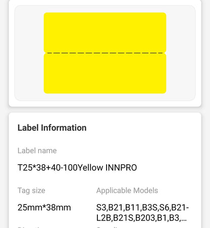 NB248 - NIIMBOT - B1 / B21 / B3S - 25*78MM - 100 LABELS PER ROLL - CABLE / JEWELLERY - YELLOW