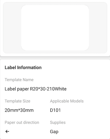 NB313 - NIIMBOT - D101 ONLY - R20*30 - 210 LABELS PER ROLL - WHITE