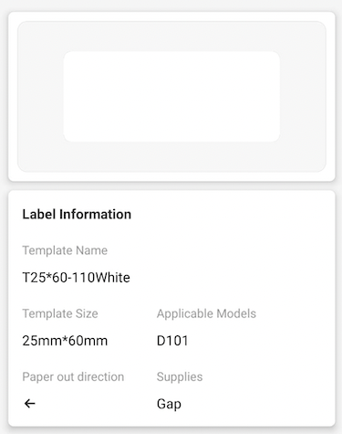 NB377 - NIIMBOT - D101 ONLY - R25*60 - 110 LABELS PER ROLL - WHITE