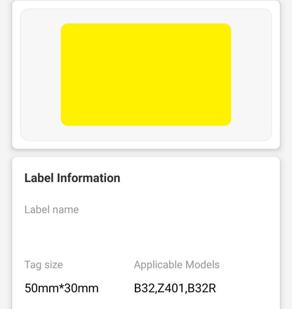NB482 - NIIMBOT - Z401 ONLY - THERMAL TRANSFER LABELS - PL50*30-500 YELLOW
