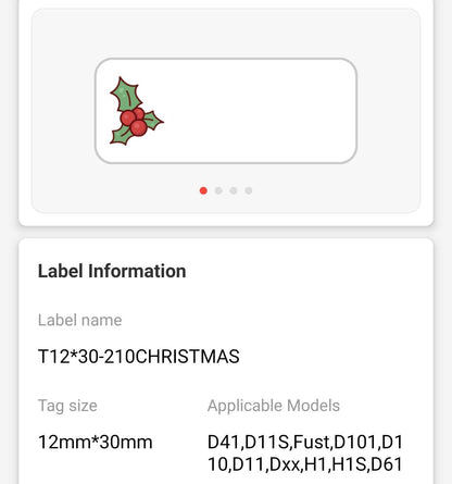 NB505 - NIIMBOT - D11 / D101 / D110 - T12*30MM - 210 LABELS PER ROLL - CHRISTMAS