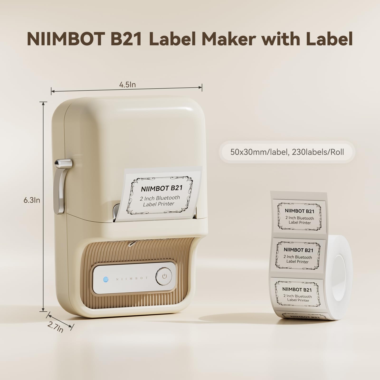 NB109 - NIIMBOT - B21 - PORTABLE THERMAL LABEL BLUETOOTH PRINTER INCLUDING FREE LABEL (50*30MM - WHITE)